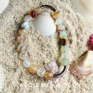 VINTAGE Silver and dragon vein agate bracelet